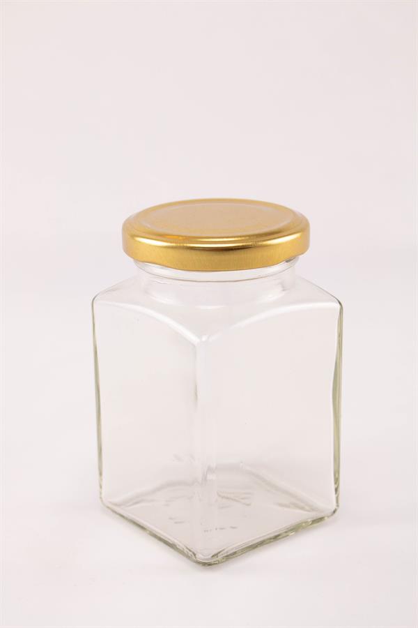 Firkantet glas med guldfarvet låg, 260 ml