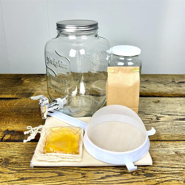 Kombucha begyndersæt – 4 liter glas med SCOBY og udstyr